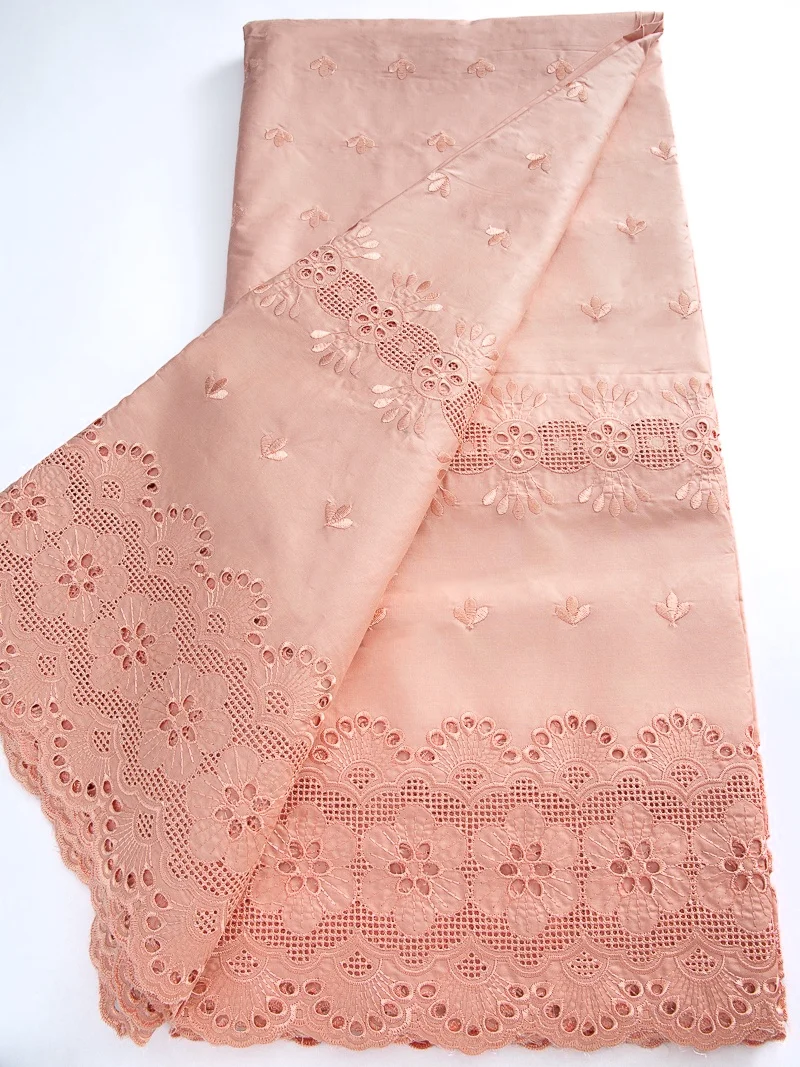 Nigerian Dry Cotton Lace Fabric High Quality 2026 Embroidered 5 Yards African Swiss Voile Lace Cotton Fabric for Men‘s Dress Sewing