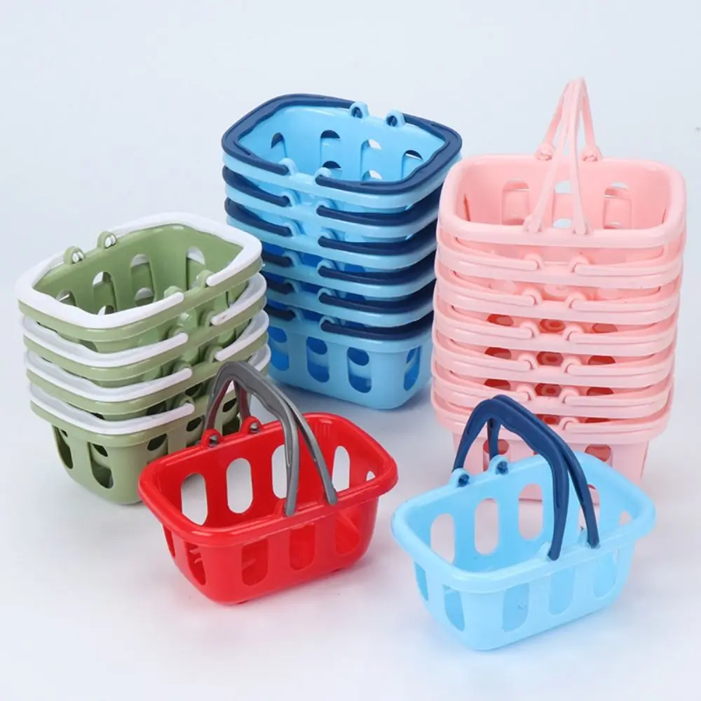 Mini panier de courses Miniature pour maison de poupée, 5 pièces, panier multicolore en plastique, jouets pour enfants, modèle de panier à main