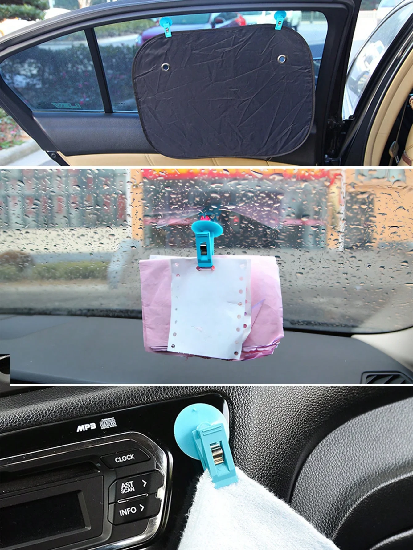 Universal Plastic Car Window Suction Cup Clips – Black Multi-Function Clips for Sun Visors, Curtains, Towels, Business Cards & D