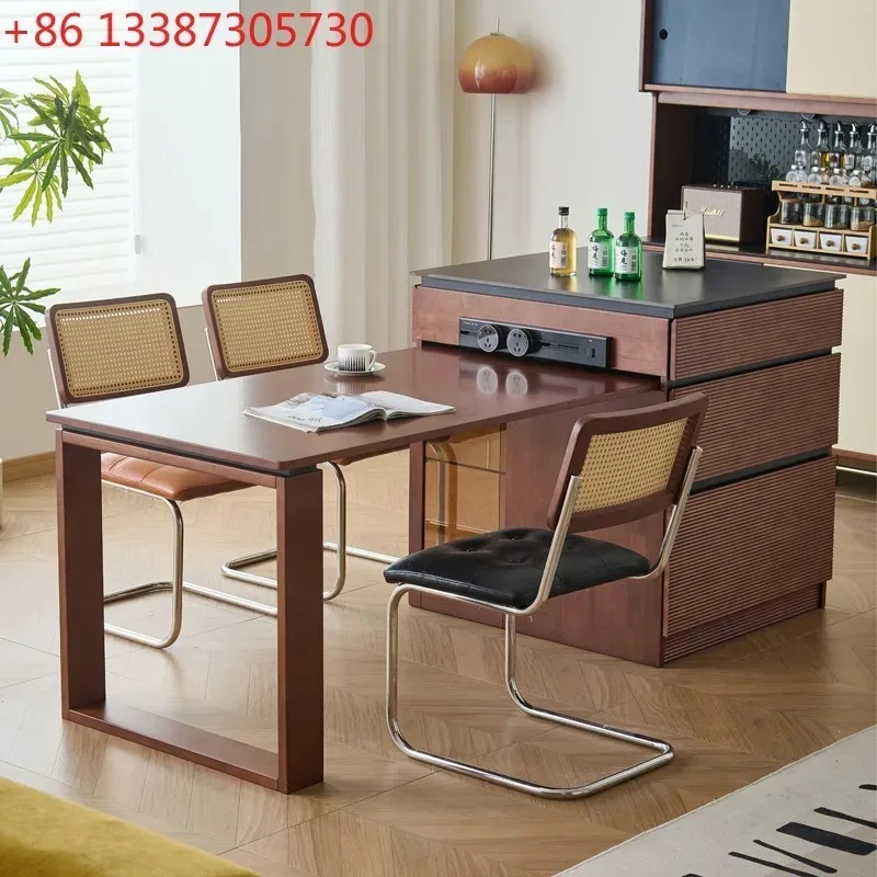 

Solid wood island dining table integrated household retractable new Bauhaus medieval style