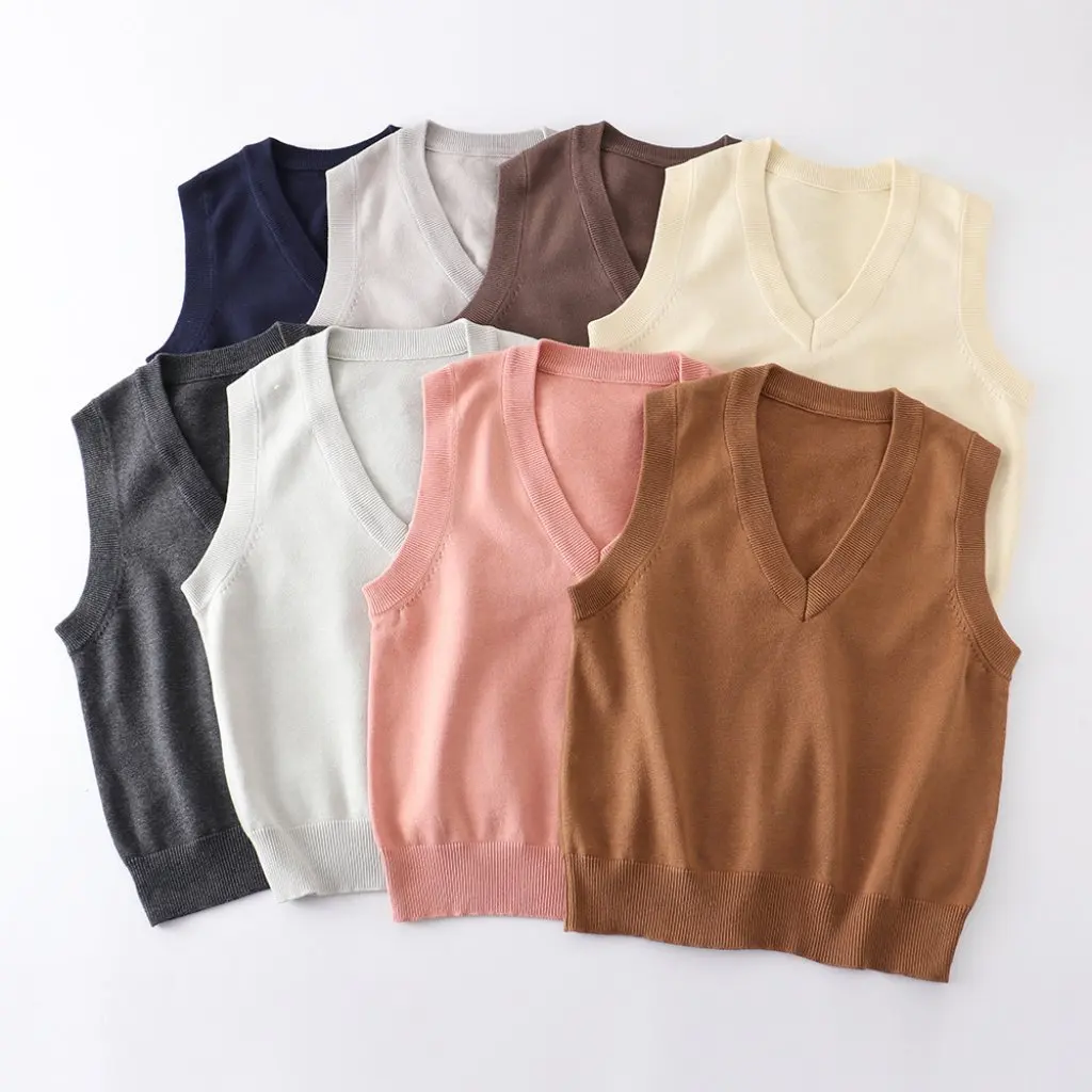 

Basic V-neck Sleeveless JK Sweater Uniform Vest Solid Color Thin Female Student Pullover in Stock