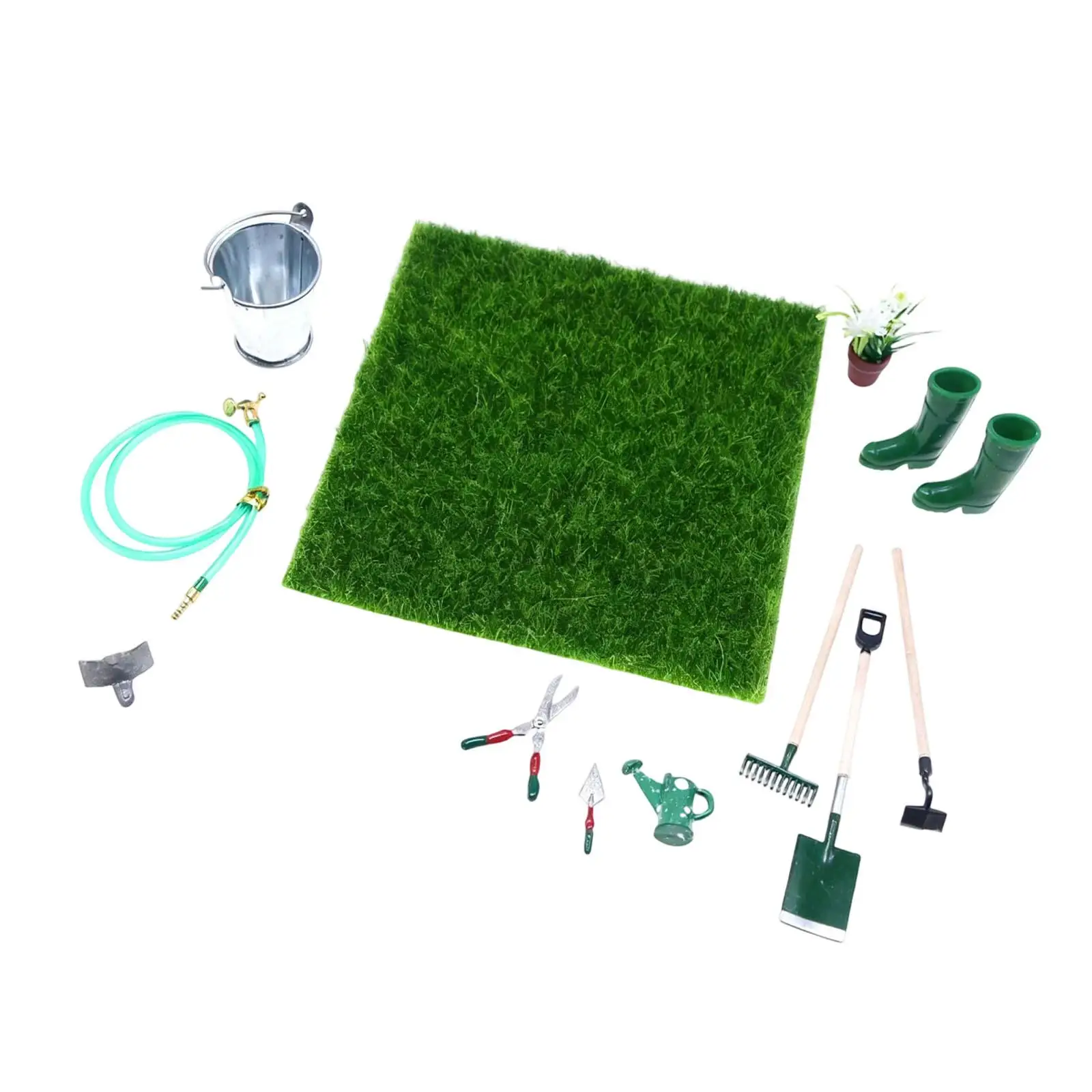 ชุดเครื่องมือทำสวนจิ๋ว ของเล่นจำลองฉากสวน ชุดเครื่องมือทำสวนขนาดเล็ก สำหรับตกแต่งสวนหลังบ้าน