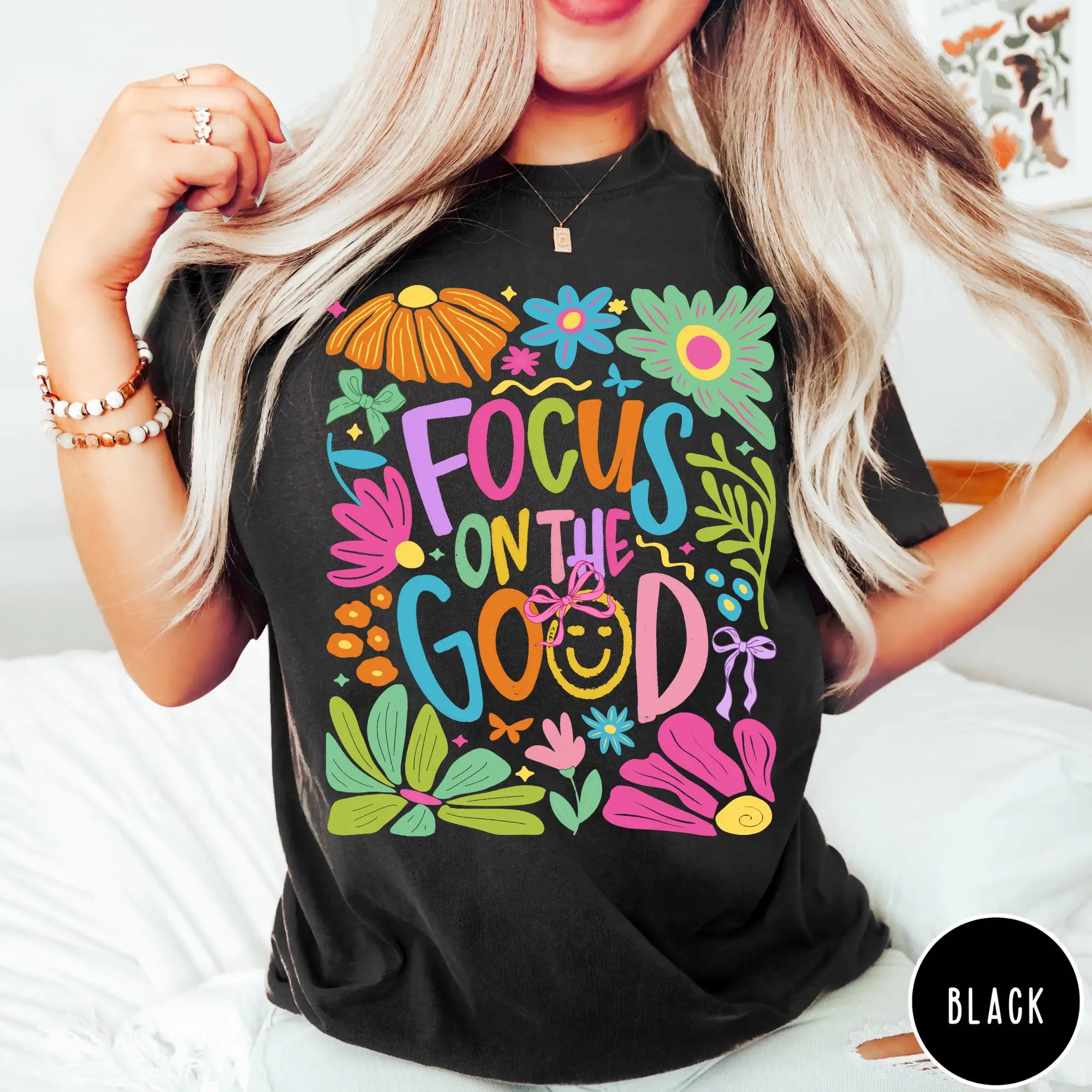 Focus on The Good T-Shirt, Mental Health Shirt, Positivity Retro Flower Shirt, Floral Inspiration Tee, Aesthetic  Tee