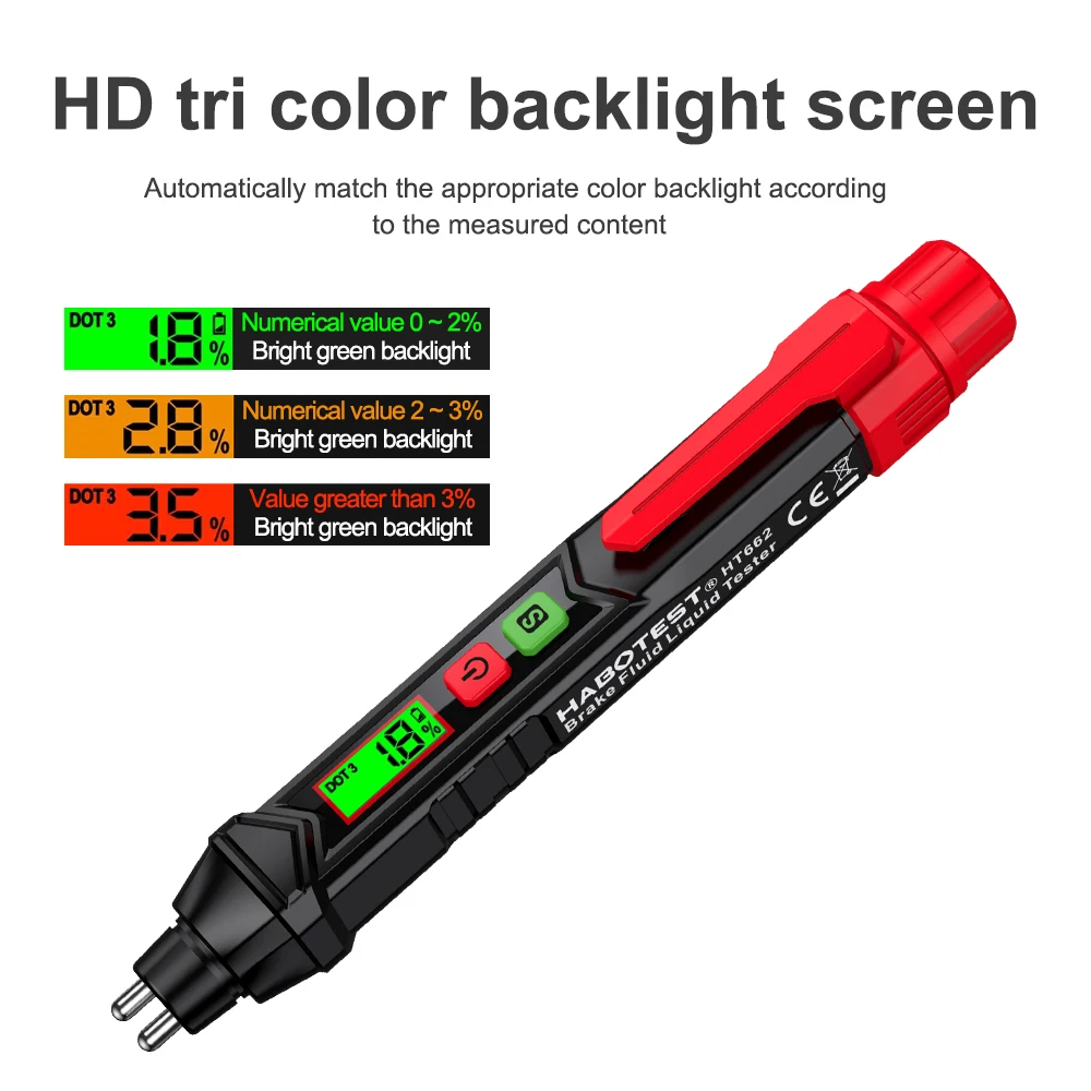 3-Farben-Hintergrundbeleuchtung Tragbarer Digitaler Bremsflüssigkeitstester Präziser Auto-Bremsöltester mit Ton- und Lichtalarm DOT3 DOT4 DOT5.1 – Detail 8