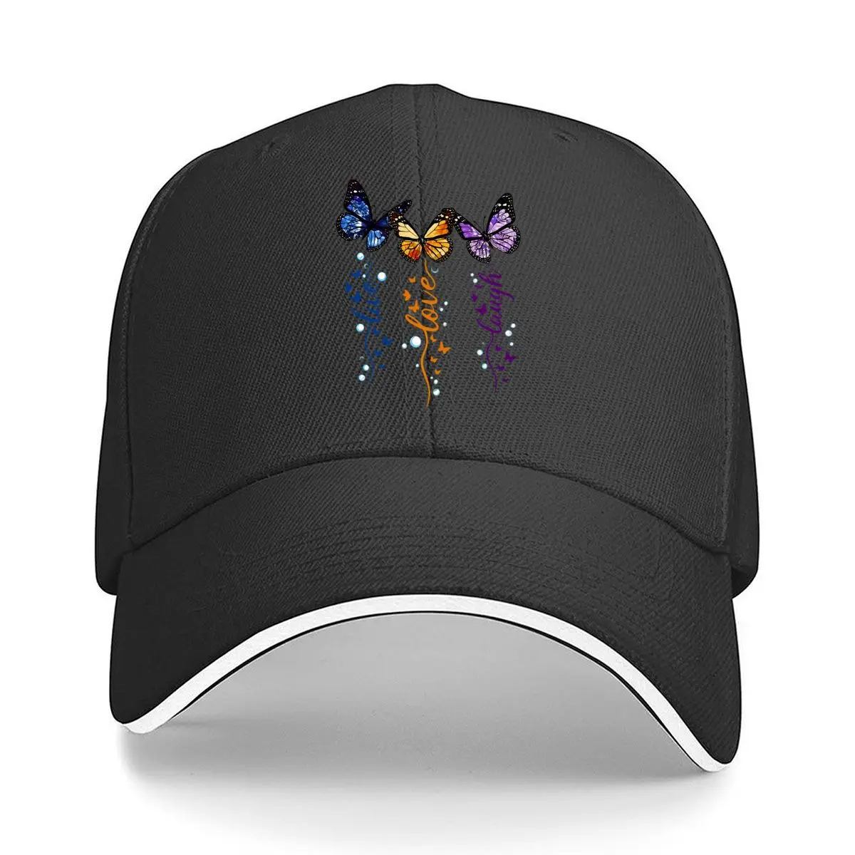 Live Love Laugh Colorful Butterflies Watercolor Design Sandwich Baseball Cap Outdoor Workouts Sun Hat
