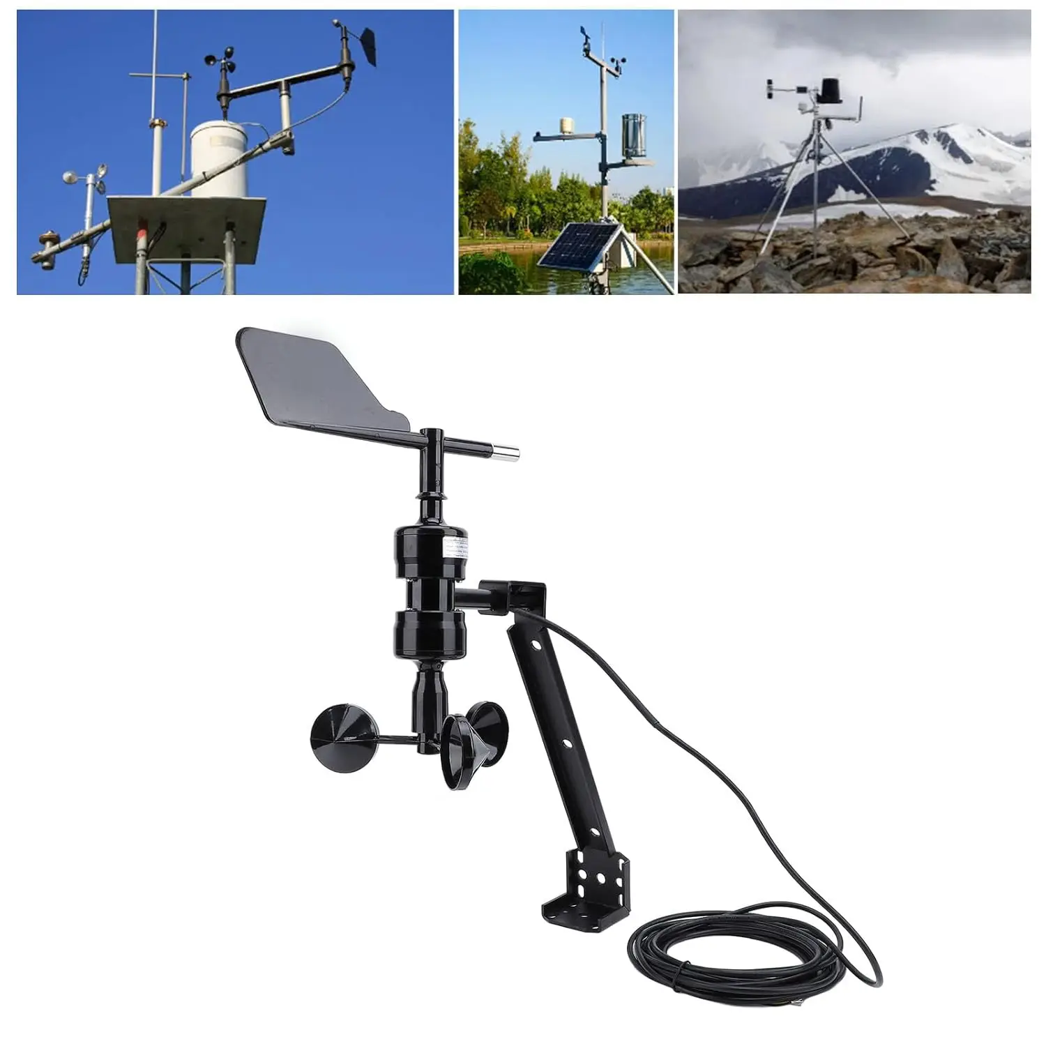 High Accuracy Wind Speed Direction Sensor with 3 Wind Cups IP64 Waterproof Aluminum Alloy 9V - 30V RS485 Modbus for Meteorology