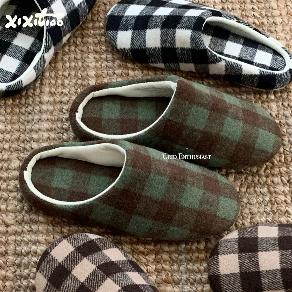

Unisex Vintage Checkered Slippers Non Slip Sole Quiet Indoor House Shoes Spring Summer Couple Comfortable Home Slides