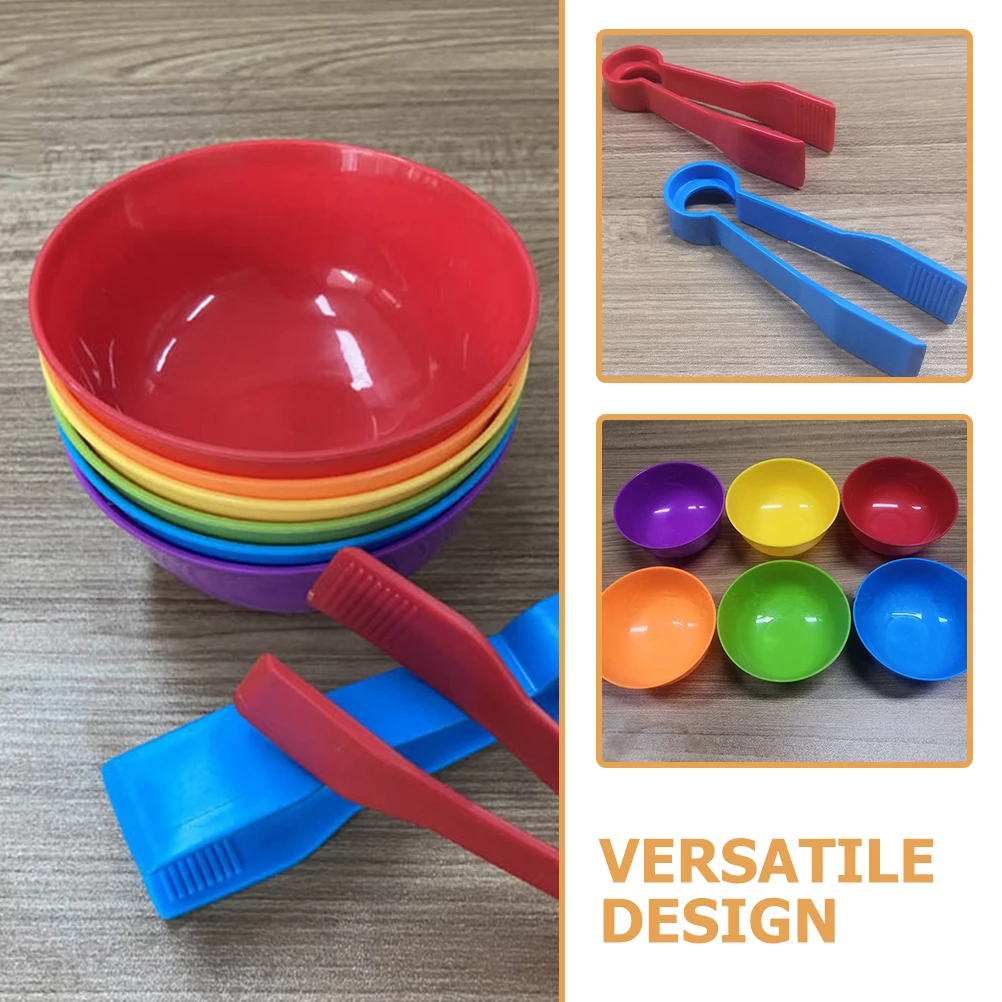 

2 Sets 6 Bowls Colorful Classification Cups Sorting Tweezers Math Learning Toys Plastic Sensory Educational Playsets Kids Toy