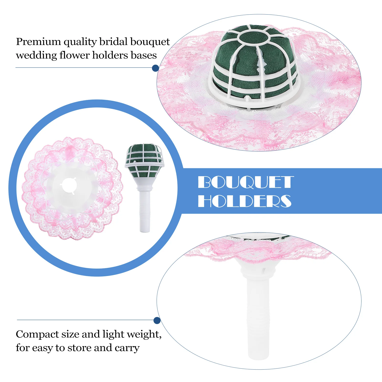 3 set Bridal Bouquet Holder With Lace Flower Base For Wedding Floral Arrangement Mud Support Party Decor Simulation Flower - Image 6