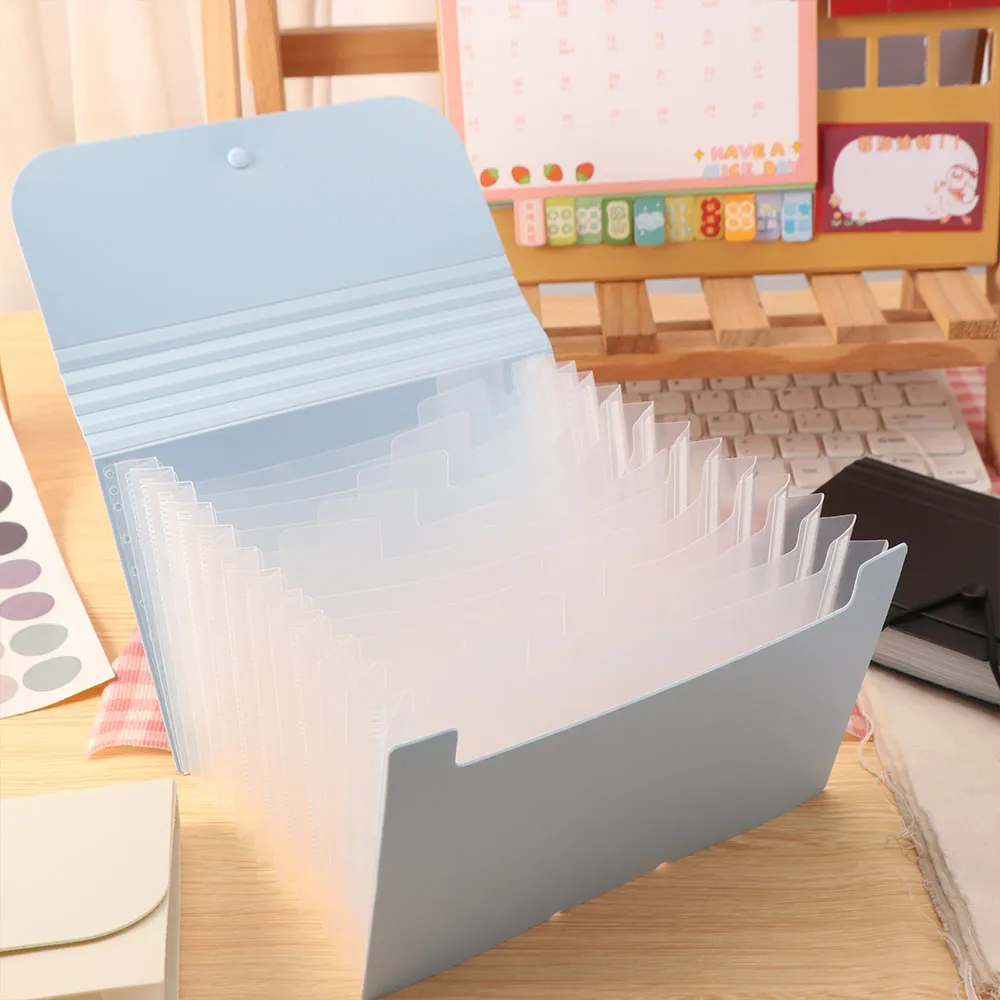 12-layer A6 Accordion Bag Solid Color Shrinkable Portable Documents Organizer Multi-Page Classification with Index Tabs