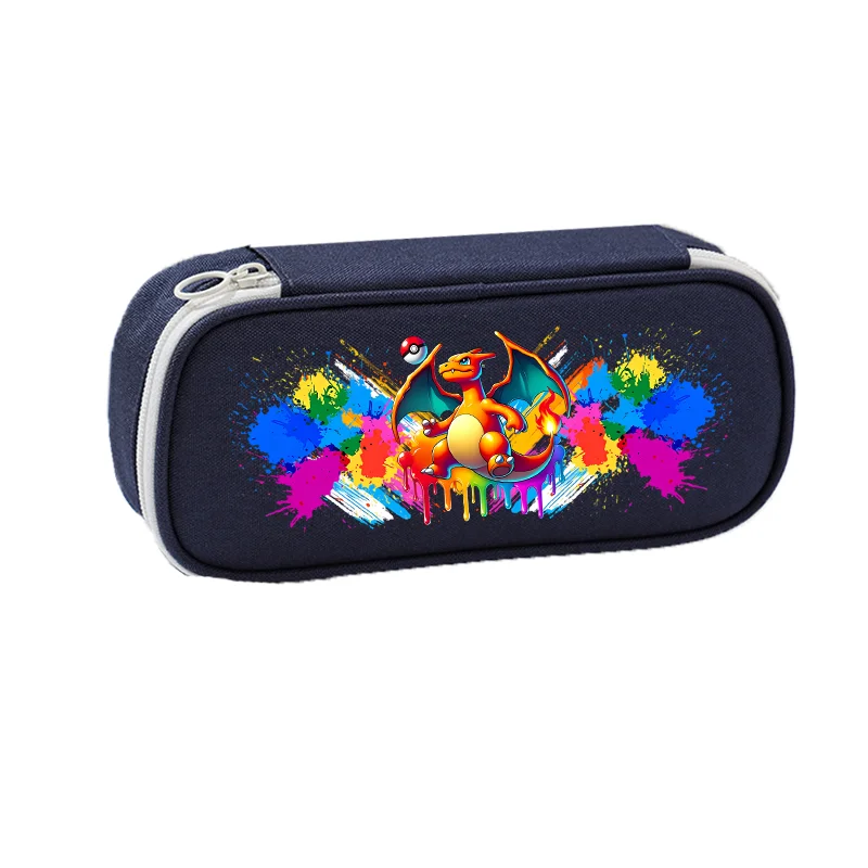 

Oxford Cloth for Poke Mones Charizard Bulbasaur Multi-layer Student Pencil Bag Pencil Storage Box Blue Black White pink Gift