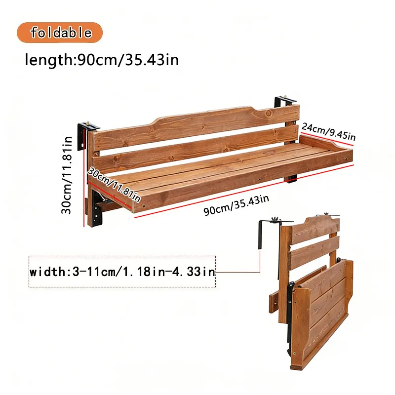 Foldable bar, balcony, guardrail, flower, solid wood railing, hanging flower pot, succulent display