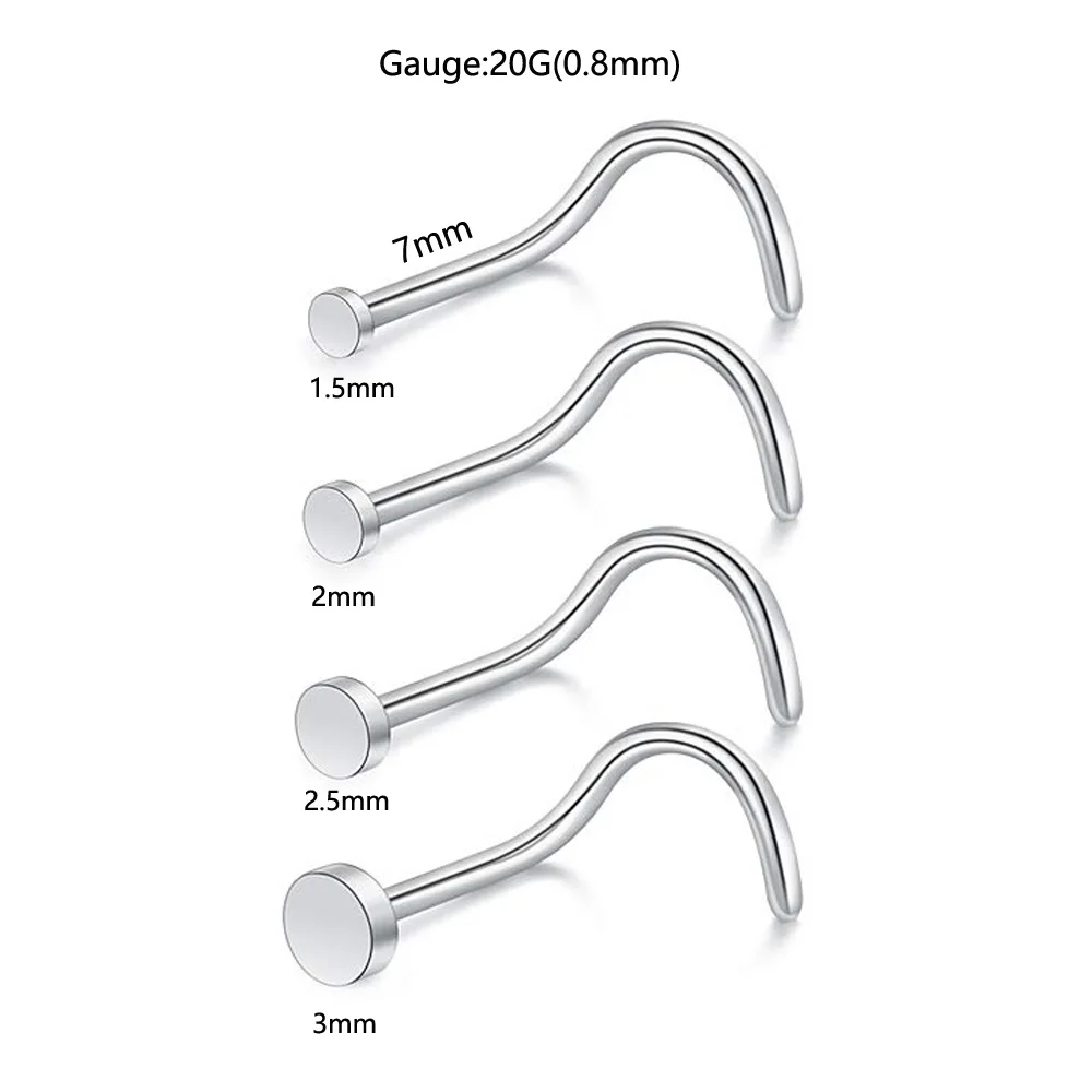 1 SZTUK 20G Stal chirurgiczna 1.5/2/2.5/3mm Płaska kula Przezroczysty diament CZ Kolczyki do nosa Biżuteria do przekłuwania śrub dla kobiety