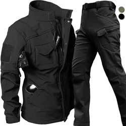 Tuta da motociclista impermeabile antivento da uomo giacca tattica pantaloni set inverno pelle di squalo Soft Shell uniforme cappotti caldi in pile