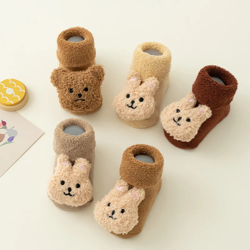 Autumn and Winter Cute Doll Newborn Baby Wool Circle with Wool Thickening Baby Tube Non-slip Glue 0-2YToddler Floor Socks