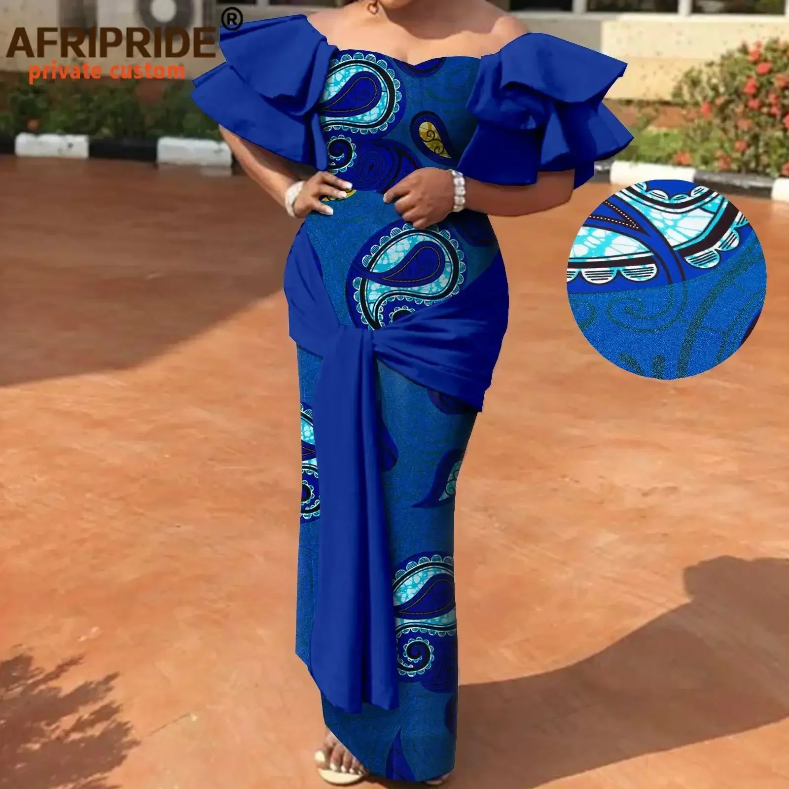 African Dresses for Women Strapless Off Shoulder High Waist Maxi Dress Print Attire Dashiki Outfits Elegant Fashion A2225003