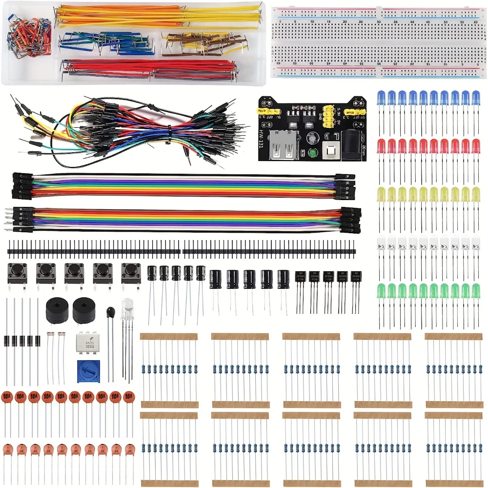 Breadboard Jumper Wires Power Supply Kit - 830/400/170ポイントブレッドボード電源キット、ジャンパーワイヤー、USBケーブル付き、Arduino電子スターター、STEM学習、PC用