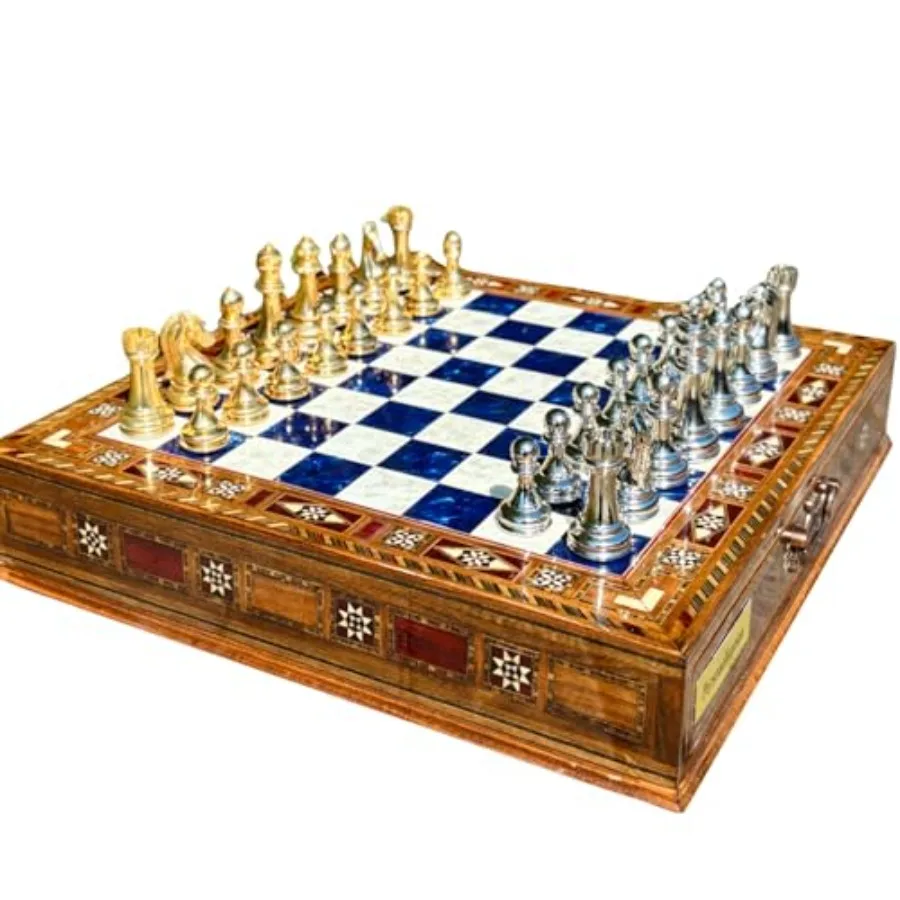 

Handmade Chess Set with Metal Chess Pieces Luxury Storage Chess Board Perfect for Home Decor and Gift Giving Suitable for All A