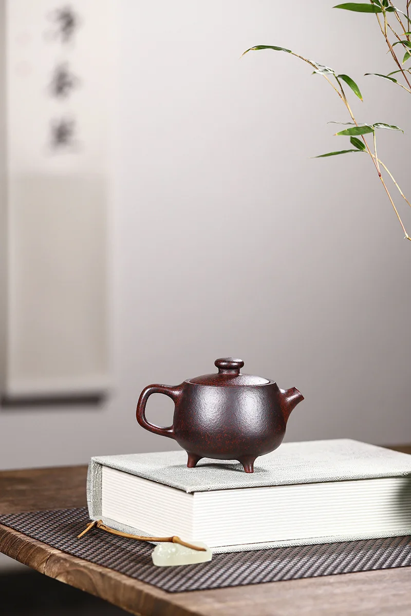 Authentic Yixing Master Handmade Three‑Legged Nine‑Ding Zisha Teapot, Ancient Bronze Clay, Household Kung Fu Brewing Teapot