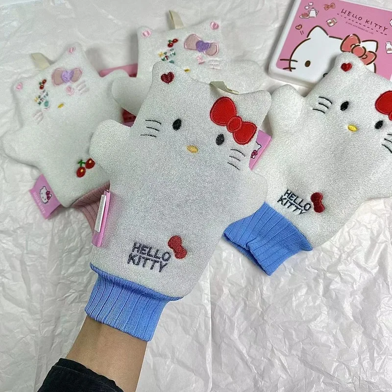 Cute anime hello kitty bath towel cartoon new girly heart household bathing and bathing gloves soft and non-harming to the skin