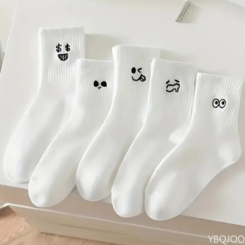 5 أزواج من الجوارب الرجالية العصرية متعددة الاستخدامات متوسطة الطول من القطن الجديد لربيع وخريف جوارب رجالية مريحة وبسيطة