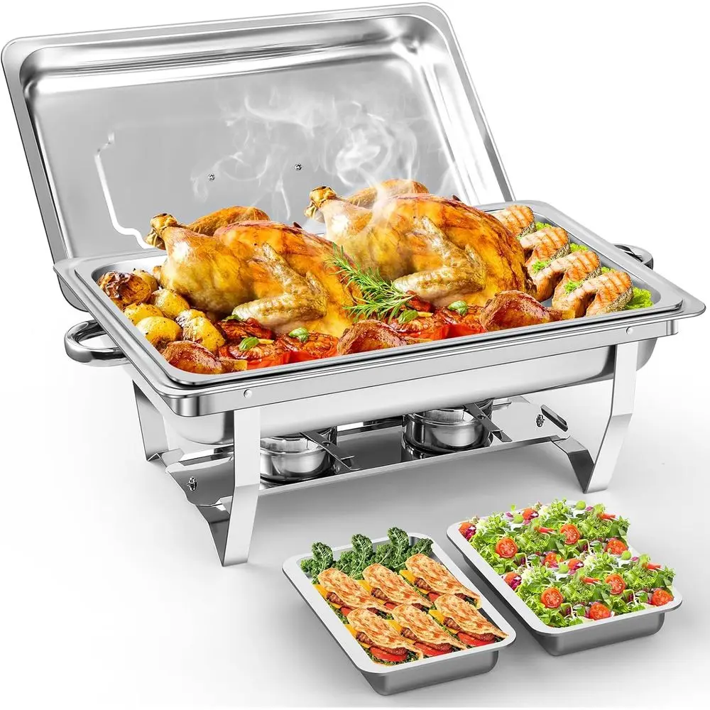 

Stainless Steel Buffet Warmer Set, 9-Quart Chafing Dishes with 4 Full & 4 Half Pans for Party Catering