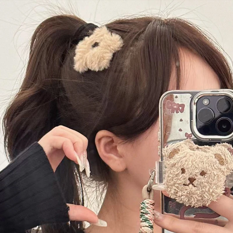 1/4pcs Y2K Girls Sweet Fluffy Star Hairpins Children Kids Faux Fur Bobby Pin Solid Color Pentagram Hair Clip Cute Side Hair Grip