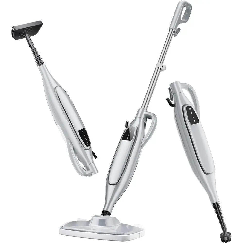 

Паровая швабра 11-в-1, мощный очиститель, резервуар для воды 11,8 унций и кабель питания 23 фута, съемные паровые насадки для паркета, плитки, мебели