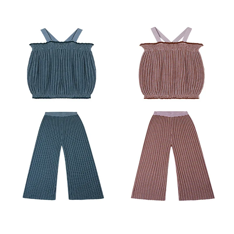 

Jenny&Dave Summer European and American New Product Modal Cotton Girls' Suspender Shirt Knitted Pants Set Girl Baby Thin Tank To