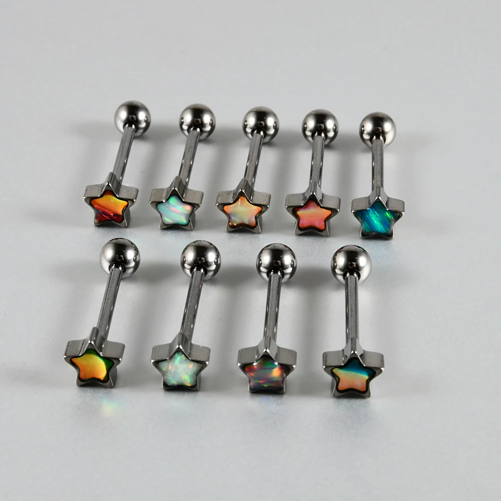 1PC Titanium Flash Film Opal Moon Heart Shape Tongue Stud External Thread Helix Ear Cartilage Tragus Body Piercing Jewelry 14G image 6