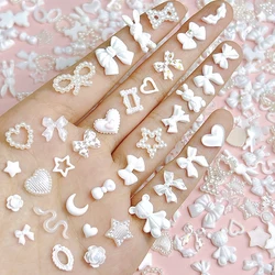 50PCS Mixed Design White 3D Nail Art Charms Bow Love Heart Stars Pearl Accessories Parts For Nails Decoration Manicure Supplies