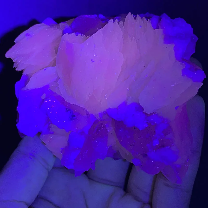 

100% natural white flake calcite (fluorescent effect pink) raw stone mineral specimen healing crystal stone gemstone collection