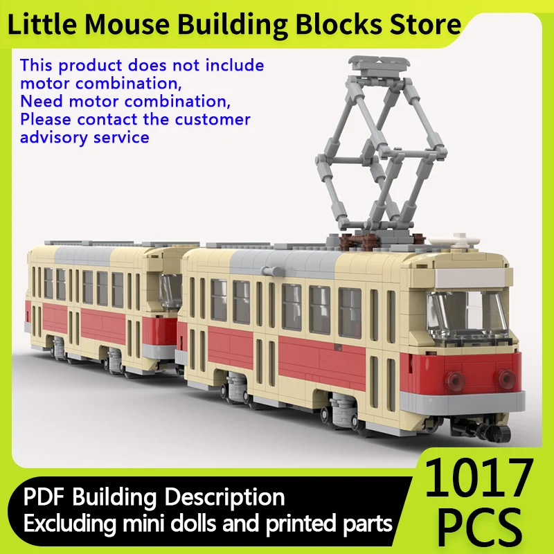 

City Car Model MOC Building Bricks Rail T3/T4 Tramway Train Modular Technology Gifts Holiday Assemble Children Toys Suit