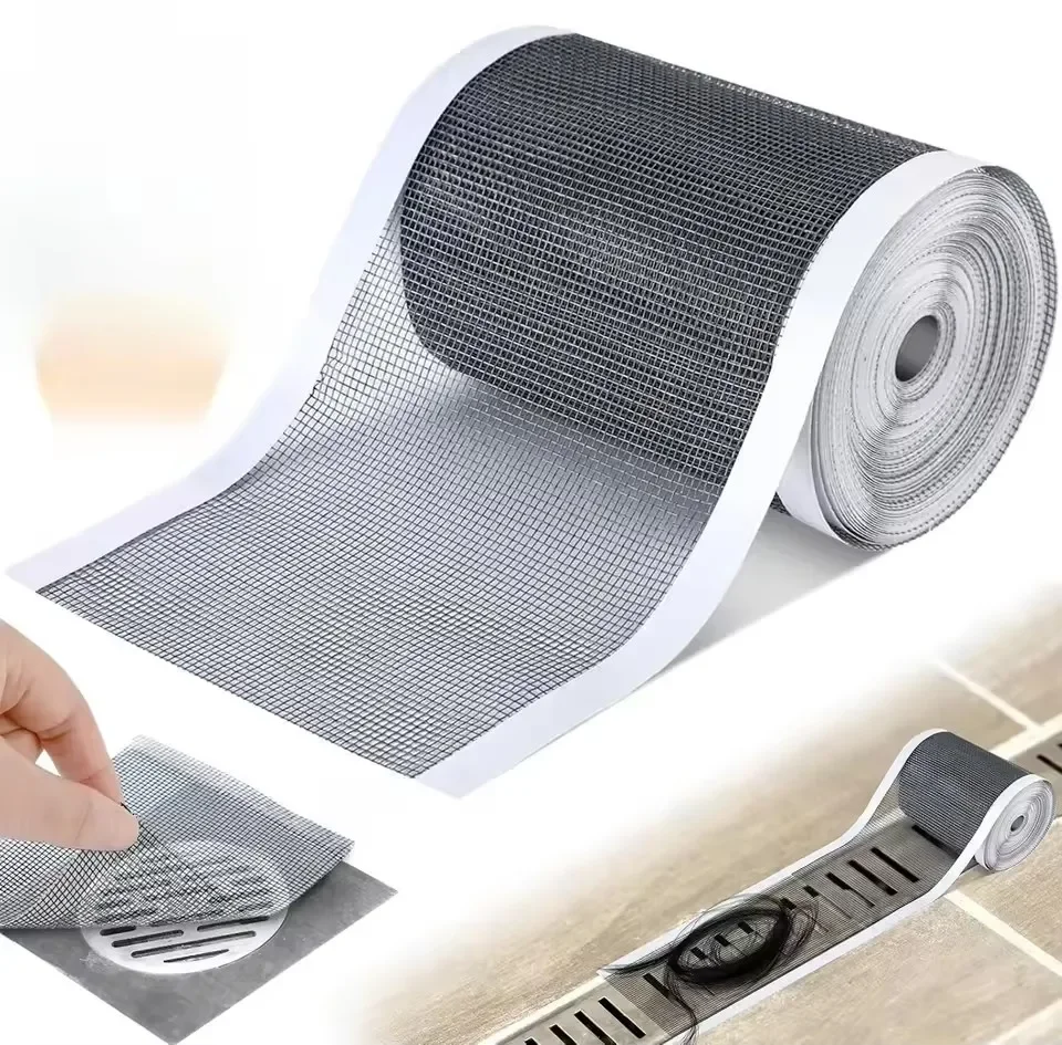 1pc 5M Roll Cutable Shower Drain Hair Catcher Self-Adhesive Floor Drain Stickers Disposable Mesh Sink Strainer For Bathroom