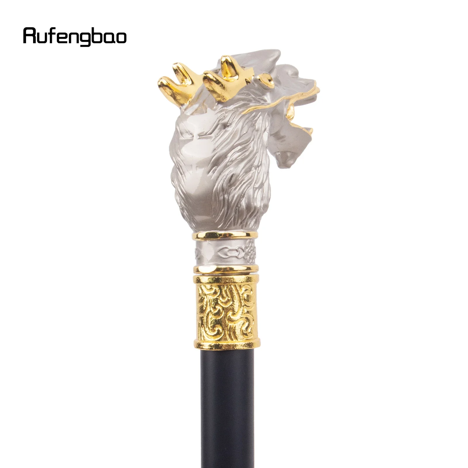 Luxo cabeça de dragão bengala, Branco e preto maçante, Bastão decorativo de moda, Cavalheiro elegante Cosplay Cane Crosier 93cm