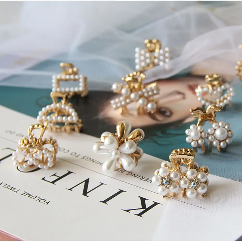 Elegant Women Hairclip Pearl Crystal Rhinestone Geometric Mini Hair Crab Hair Claw