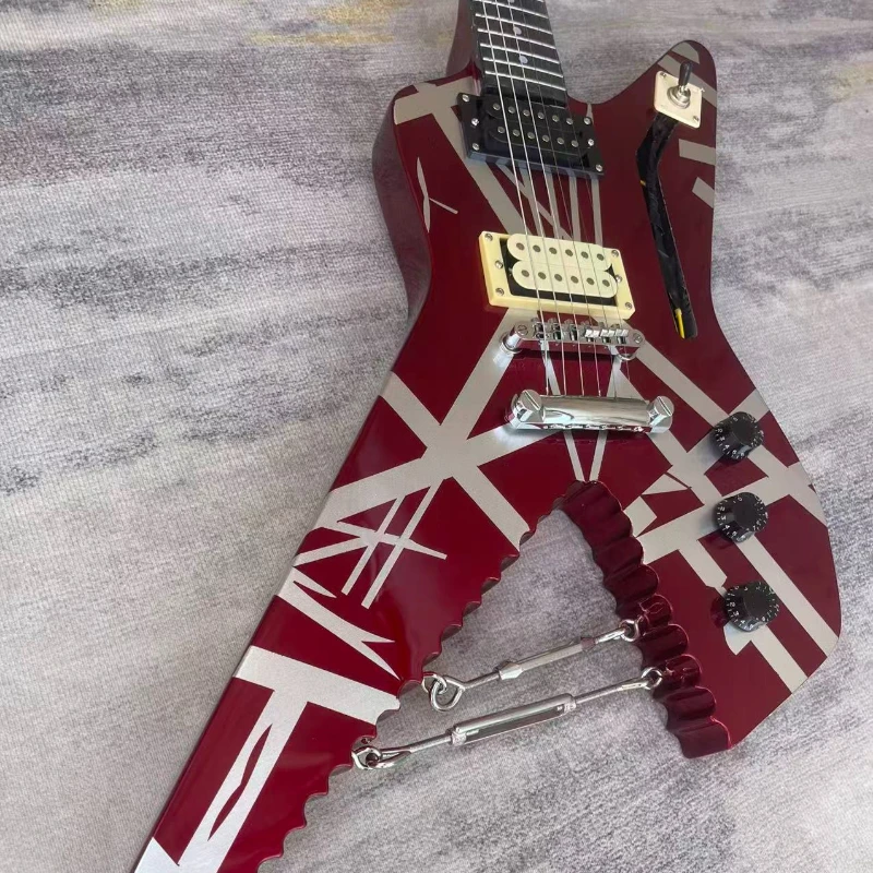 Wine Red Jagged V Shape Electric Guitar Dual Passive Humbuckers Chrome Hardware Hard Rock Guitar Free Delivery
