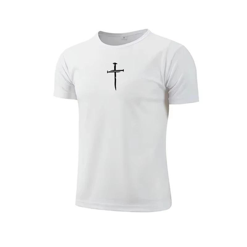 الصيف الرجال الصليب المطبوعة تي شيرت رياضي عالية الجودة الصالة الرياضية ممارسة التدريب Quickdry قصيرة الأكمام الذكور عادية تيز ماراثون #3