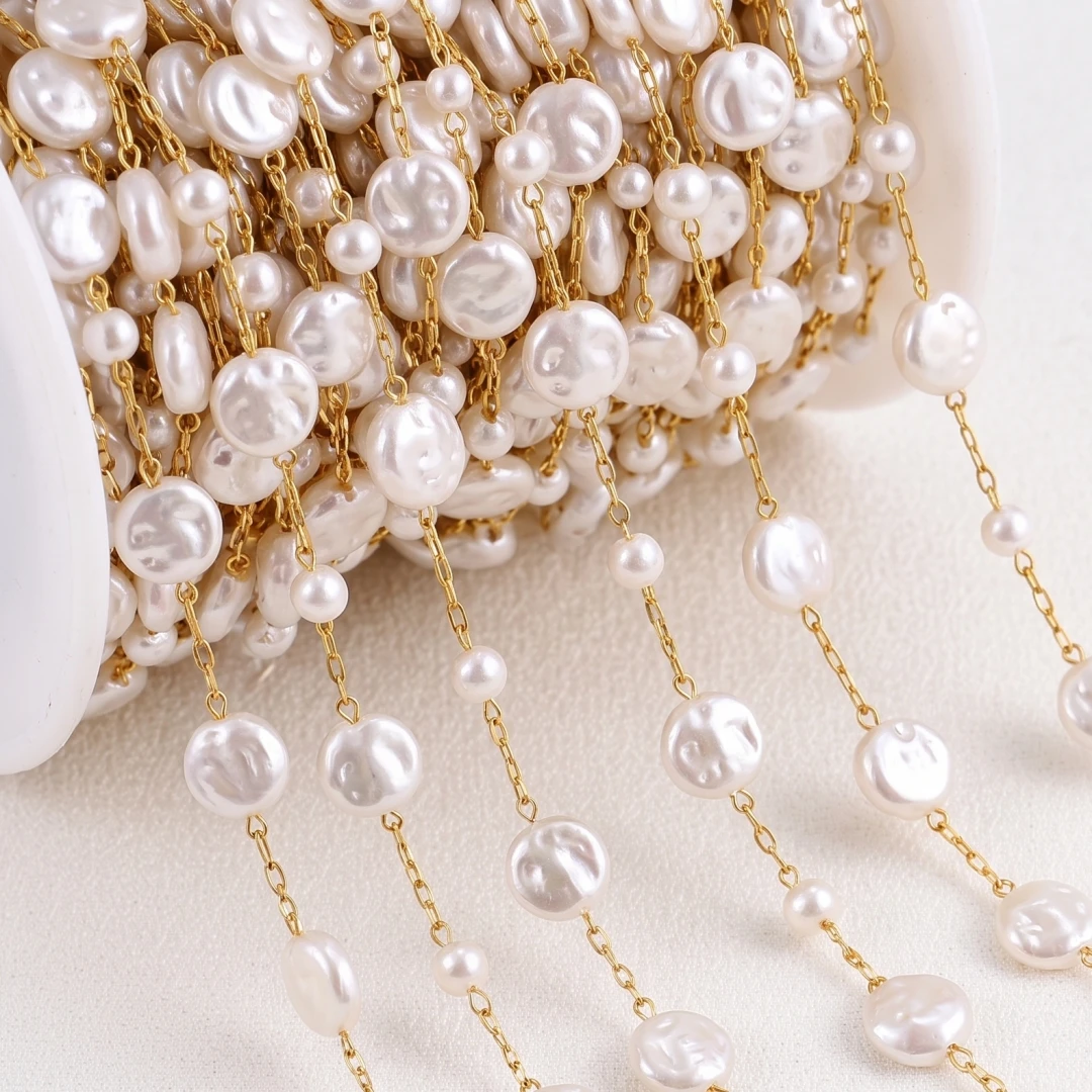 0,5 Meter/1 Meter Goldene Perlenketten für Schmuckherstellung DIY Handwerk Edelstahl Kunstperlen-Kette für Halskette Armband – Detail 4