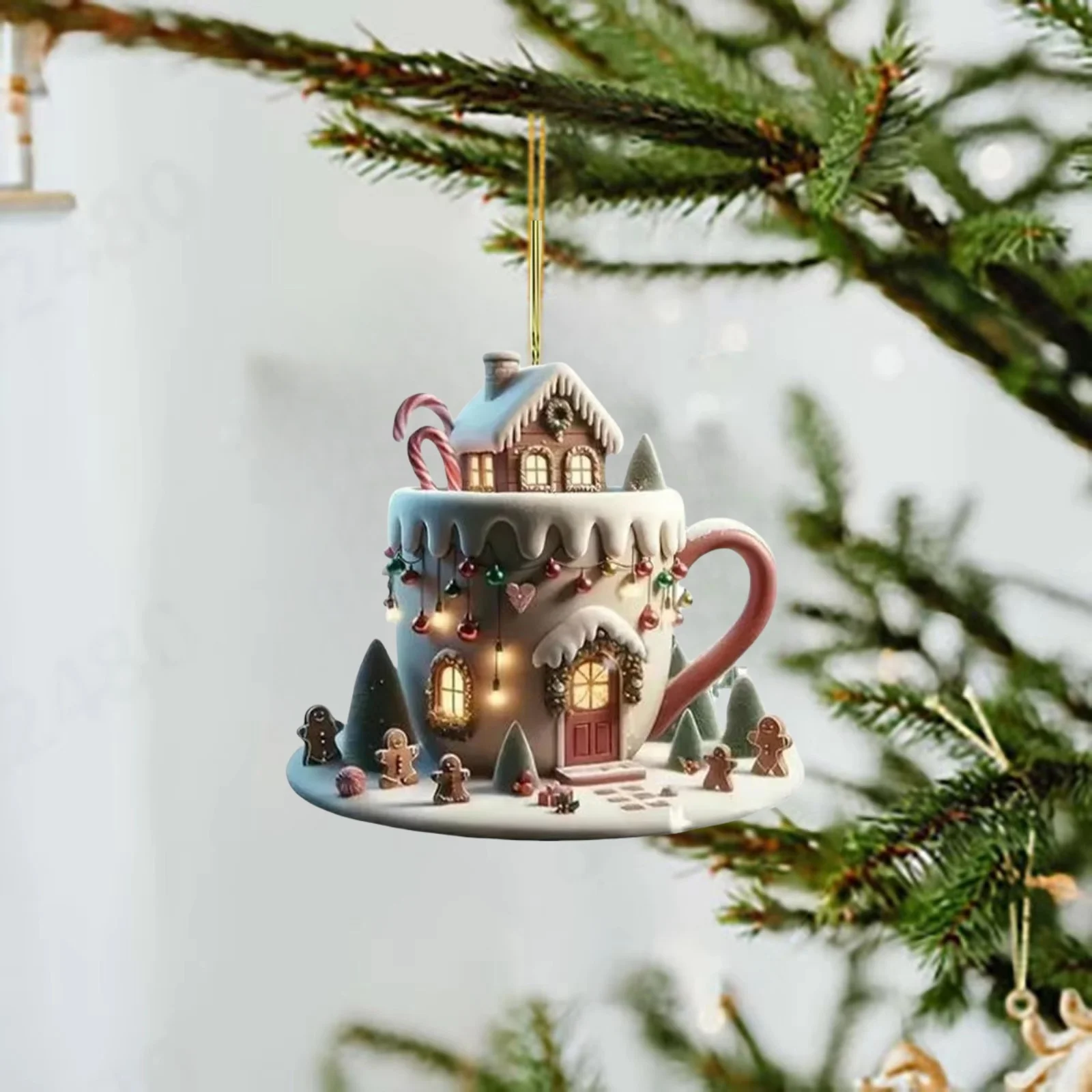 2D فنجان القهوة حلية مجموعة شجرة الحجم قلادة الديكور 8 سنتيمتر شجرة الحلي للهدايا 2026 ربيع السنة الجديدة لوازم الحفلات الحدث