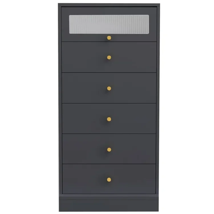 Stylish and Functional Storage Vertical Dresser Slim and Ample Chest of Drawers with Flip-Glass Door and 5 Graceful Drawers