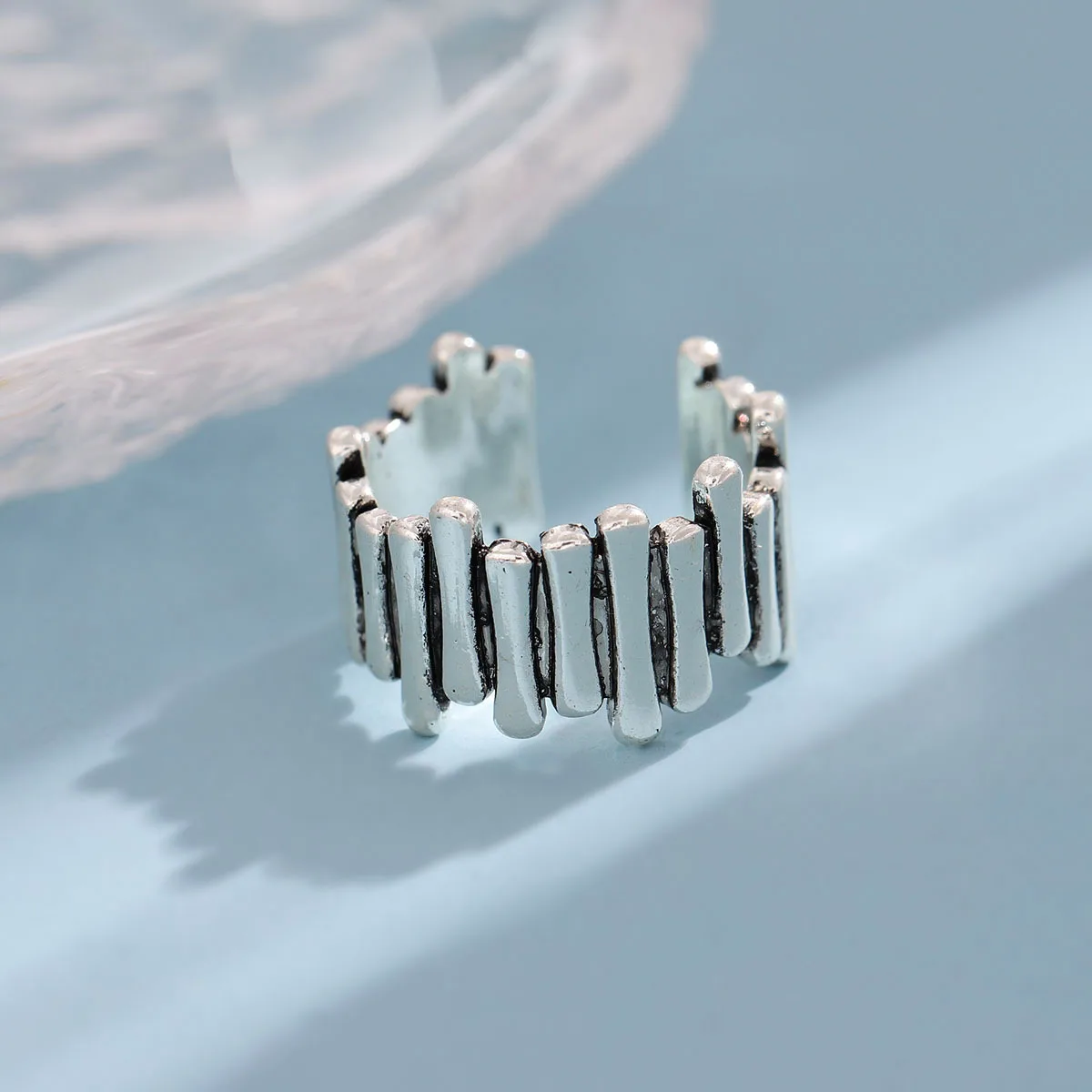 Uini-Tail hot new 925 Tibetan silver old irregular opening ring female creative personality irregular trend geometric ring JZ101