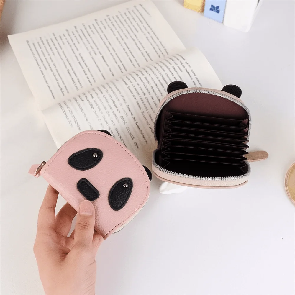 

Cute Multiple Card Slots Panda Card Holder Zipper Mini PU Leather Coin Purse Clutch Korean Style Women Wallet Girl