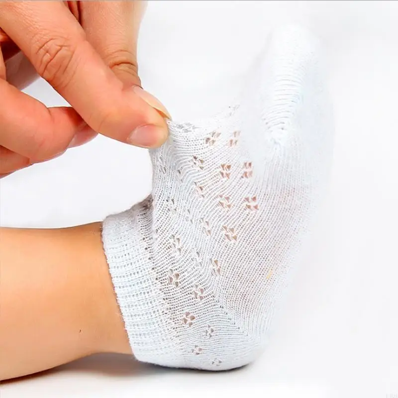 

D5QA Summer Baby Short Ankle Socks Mesh Thin Cotton Unisex Solid Color Hollow Toddler