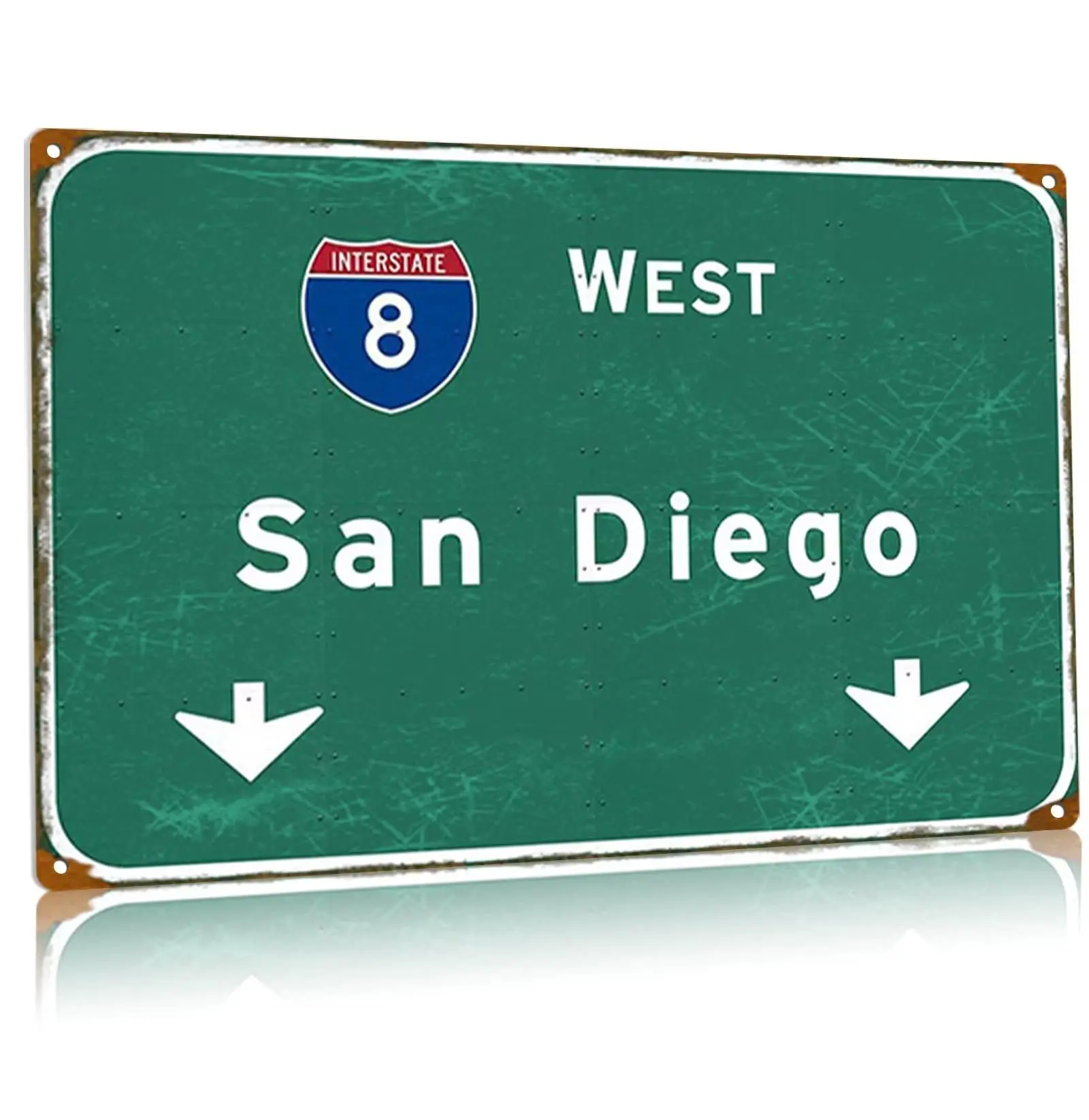 San Diego California Metal Tin Signs Usa City Road Sign Interstate 8 Highway Signage Decor Metal Novelty Sign Man Cave Street Si