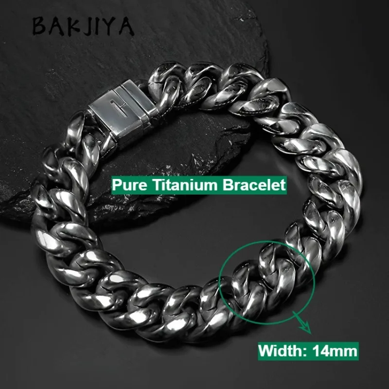 

14mm Solid Titanium Hypoallergenic Rustproof Bracelet, Cuban Link Chain Unisex Hip Hop Party Gathering Men Bracelet Novelty Gift