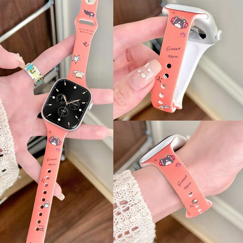 Advanced Cute cartoon silicone For Apple Watch band women Strap Series 11/10/9/8/7/6/5/4 38mm 40mm 41mm 42mm 44mm 45mm 46mm