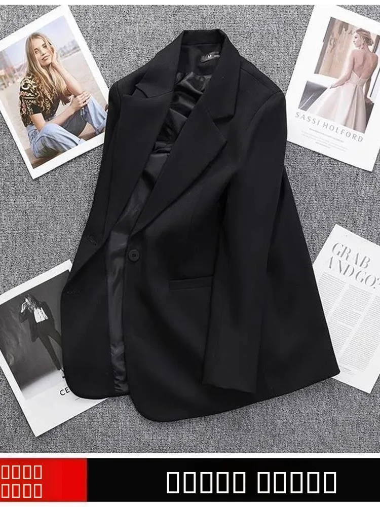 ربيع الخريف بدلة نسائية غير رسمية Jaet Bla التخسيس الراقية ort Sle طويلة Sve زر واحد ملابس المكتب