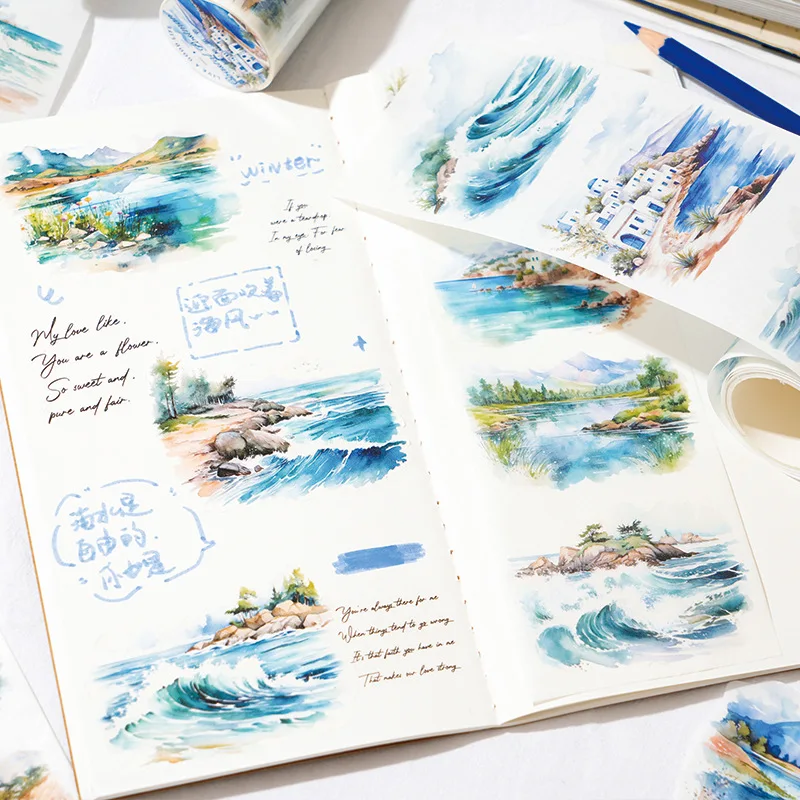 Mr. Paper, 200cm/roll, Winter Forest Snow Themed Adhesive Tape Sticker, Scrapbook Notebook Photo Frame Diary Decoration Sticker