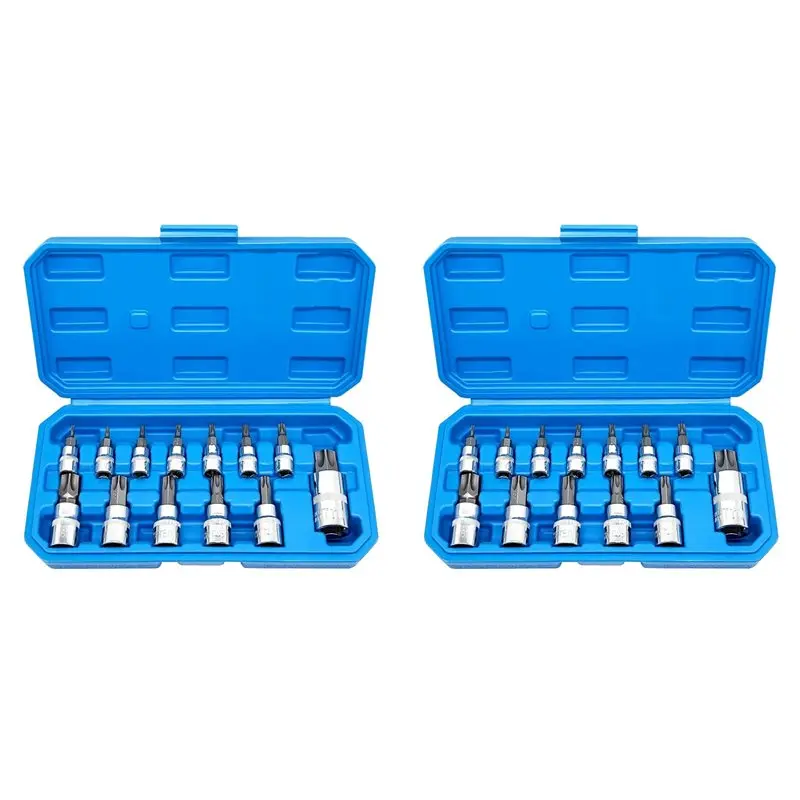 TFTP-26Pcs Star Torx Bit Socket Set T8-T70 H2-H14,CRV Sockets 1/4Inch,3/8Inch & 1/2Inch Drive For Hand Use Work
